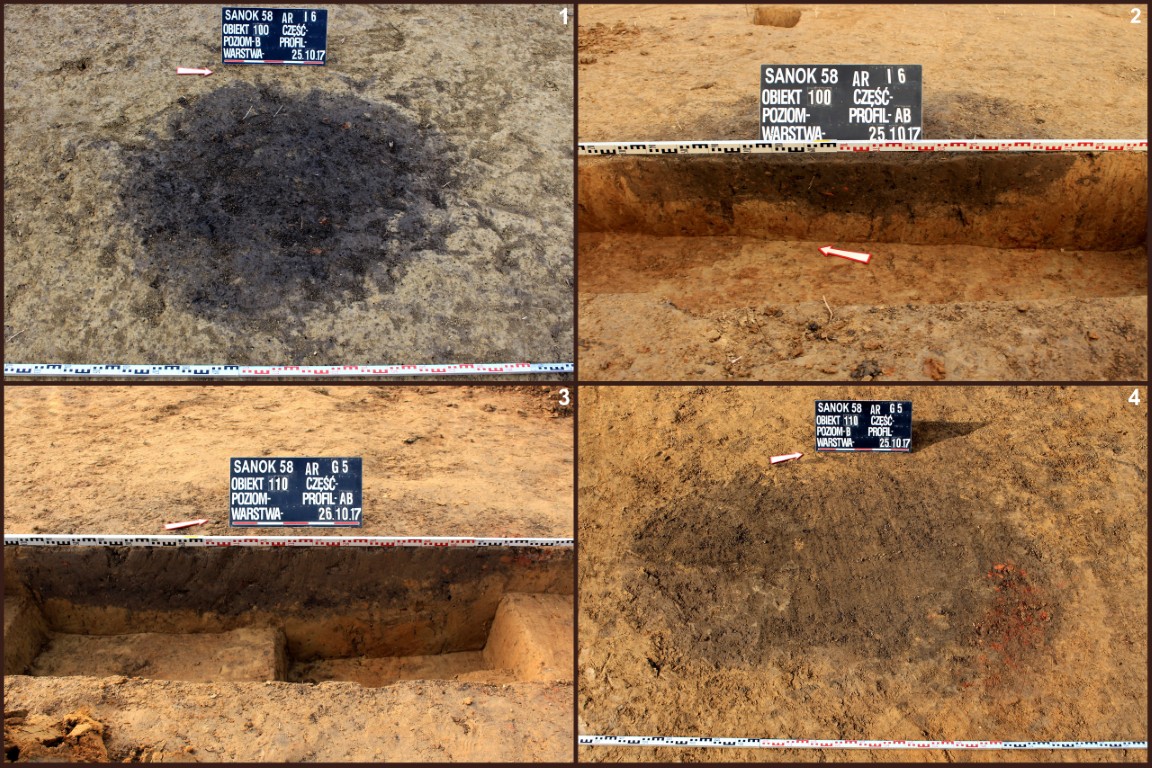 Sanok, stan. 58. Przykłady płytkich jam gospodarczych – 100 (1, 2) i 110 (3, 4)